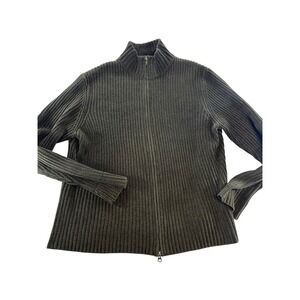 Eddie Bauer Olive Green Ribbed Full Zip Mock Neck Cardigan Sweater Tall XXL